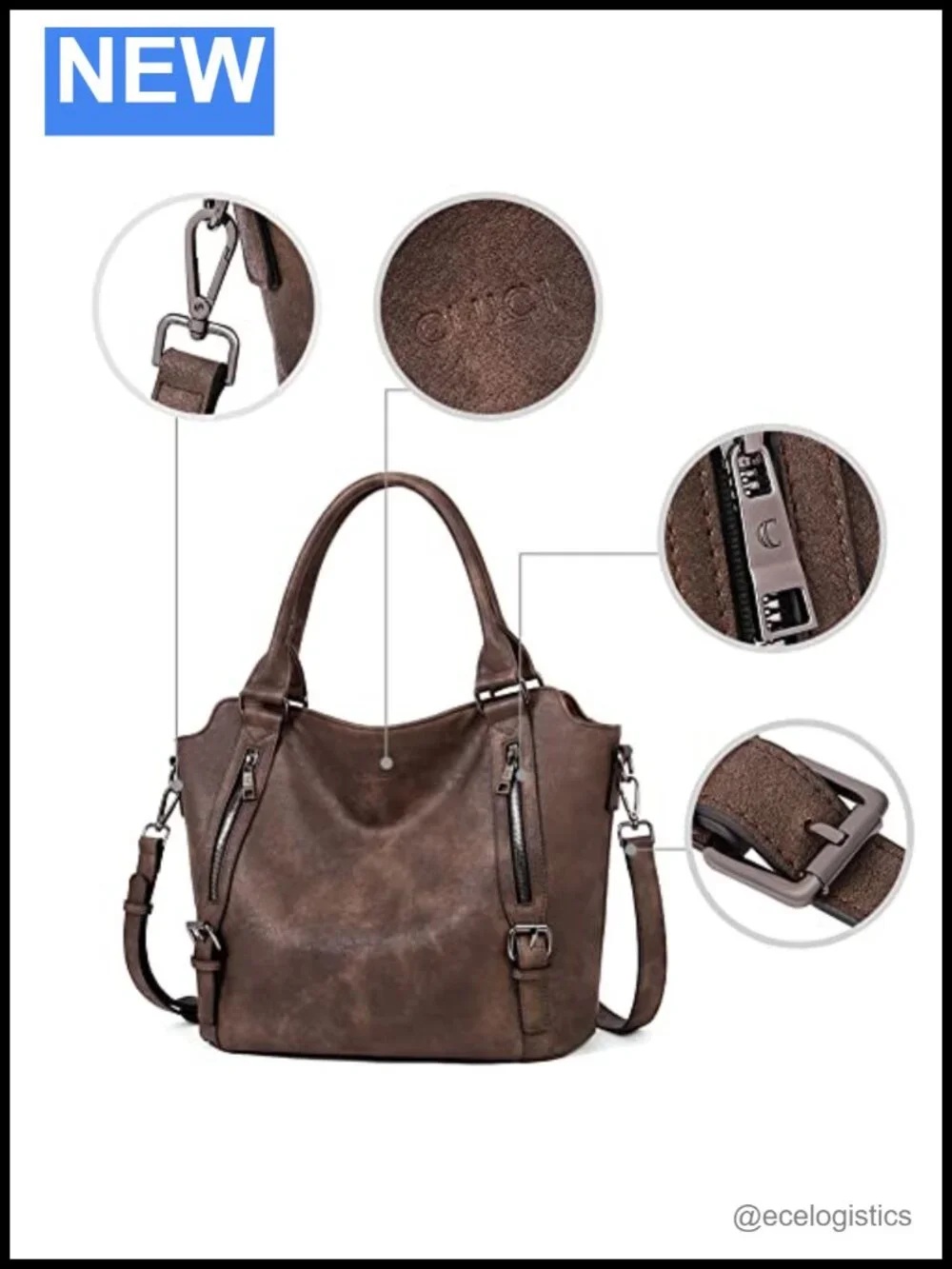 Large Hobo Bag with Multiple Pockets, Vegan Leather Shoulder Bag Crossbody